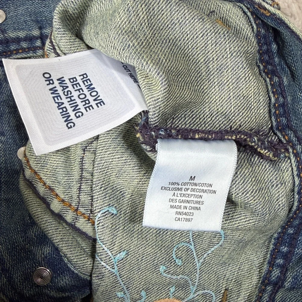 NWT vintage Old Navy denim jean boho feather distressed vest Medium 8 girls